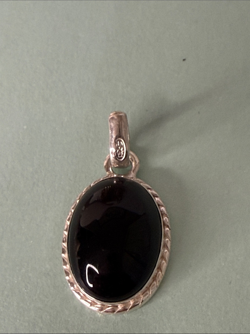 Sterling Silver Black Onyx Oval Pendant stamped